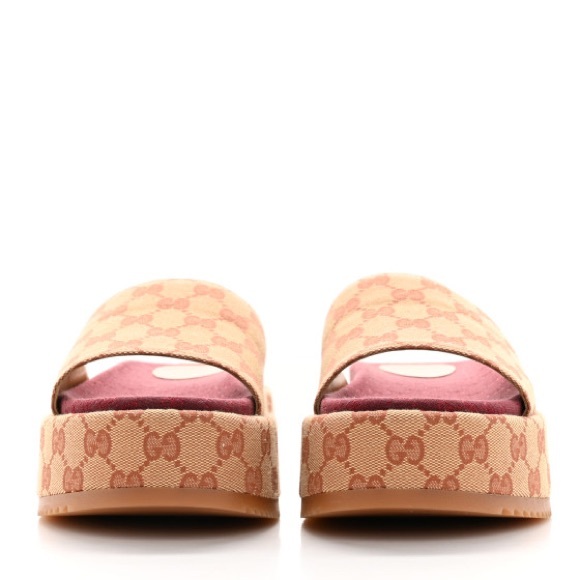 Canvas GG Monogram Angelina Platform Slide Sandals 41 Beige Ruggine - Picture 10 of 11